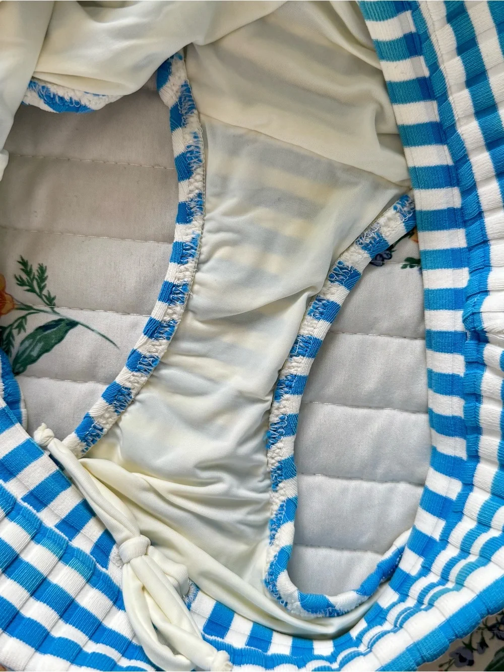 Solid & Striped The Ginger Tie Ribbed Stripe Bikini Set, Blue & Cream – M / L